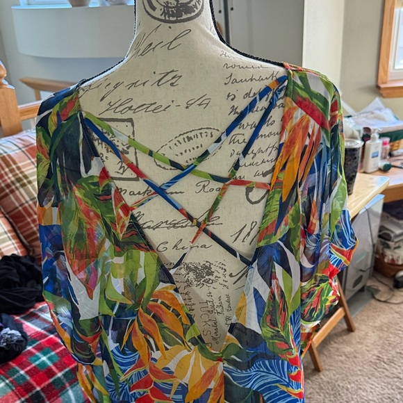 Colorful strappy Leaf Print Women's Swim Coverup - Picture 4 of 5